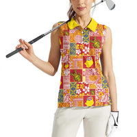 Niue Monuina e Kilisimasi Women Sleeveless Polo Shirt Pacific Patchwork Xmas Vibes LT9 - Polynesian Pride