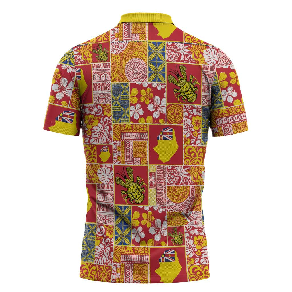 Niue Monuina e Kilisimasi Zipper Polo Shirt Pacific Patchwork Xmas Vibes - Polynesian Pride