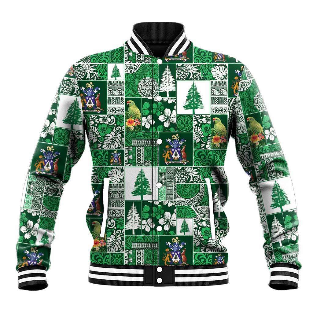 Norfolk Island Meri Krismas Baseball Jacket Pacific Patchwork Xmas Vibes LT9 Unisex Green - Polynesian Pride