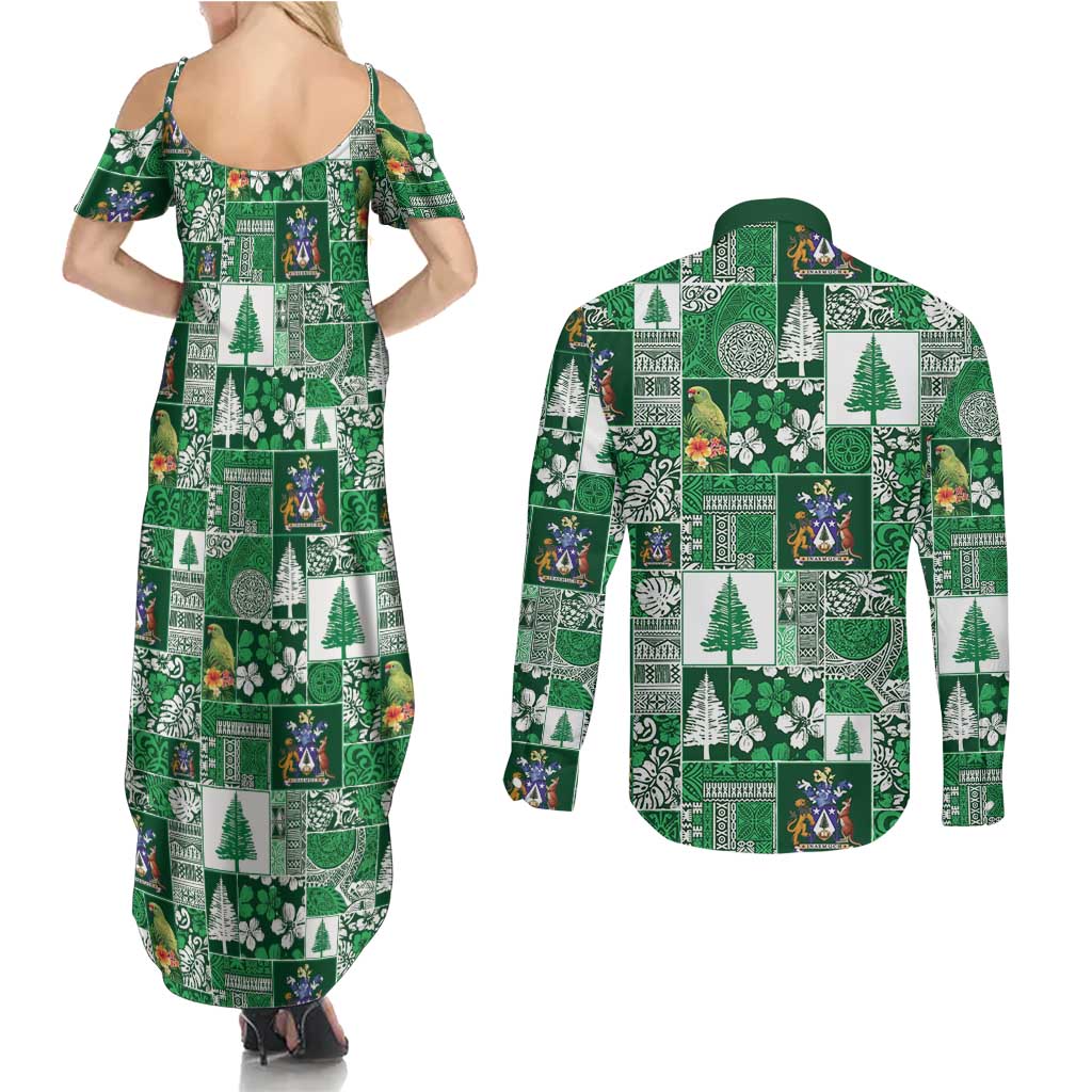 Norfolk Island Meri Krismas Couples Matching Summer Maxi Dress and Long Sleeve Button Shirt Pacific Patchwork Xmas Vibes LT9 - Polynesian Pride