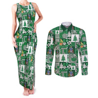 Norfolk Island Meri Krismas Couples Matching Tank Maxi Dress and Long Sleeve Button Shirt Pacific Patchwork Xmas Vibes LT9 Green - Polynesian Pride