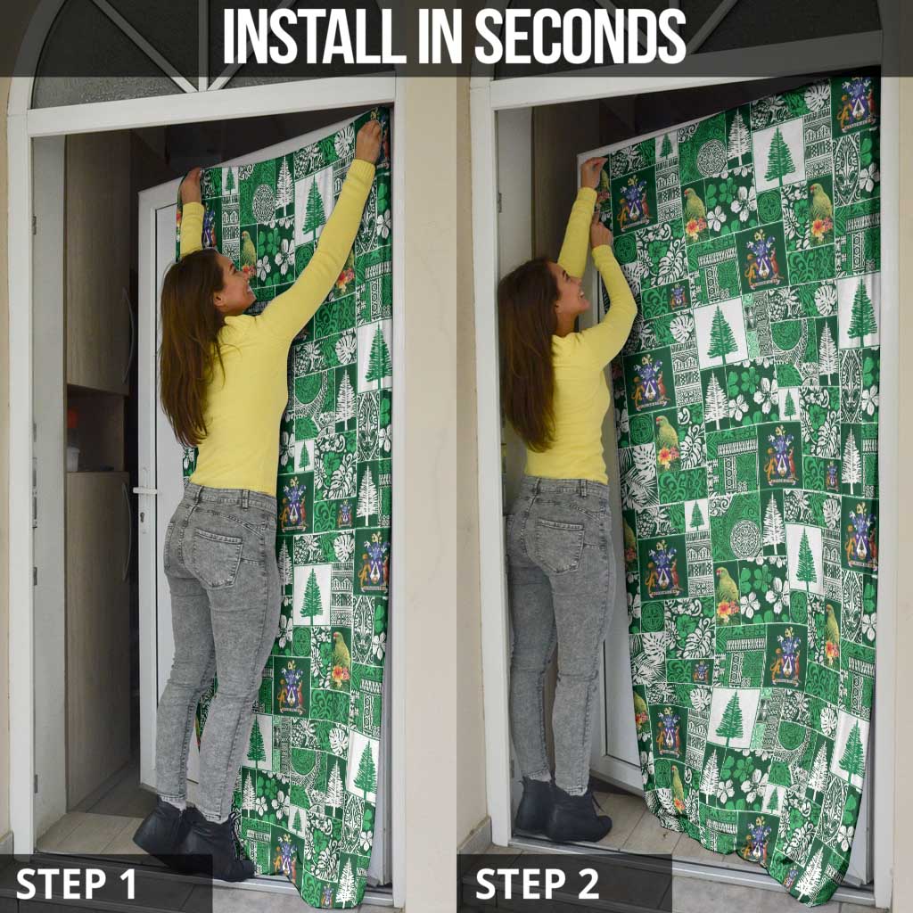 Norfolk Island Meri Krismas Door Cover Pacific Patchwork Xmas Vibes - Polynesian Pride