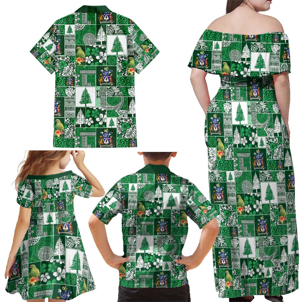 Norfolk Island Meri Krismas Family Matching Off Shoulder Maxi Dress and Hawaiian Shirt Pacific Patchwork Xmas Vibes - Polynesian Pride