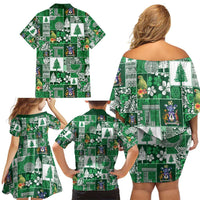 Norfolk Island Meri Krismas Family Matching Off Shoulder Short Dress and Hawaiian Shirt Pacific Patchwork Xmas Vibes - Polynesian Pride