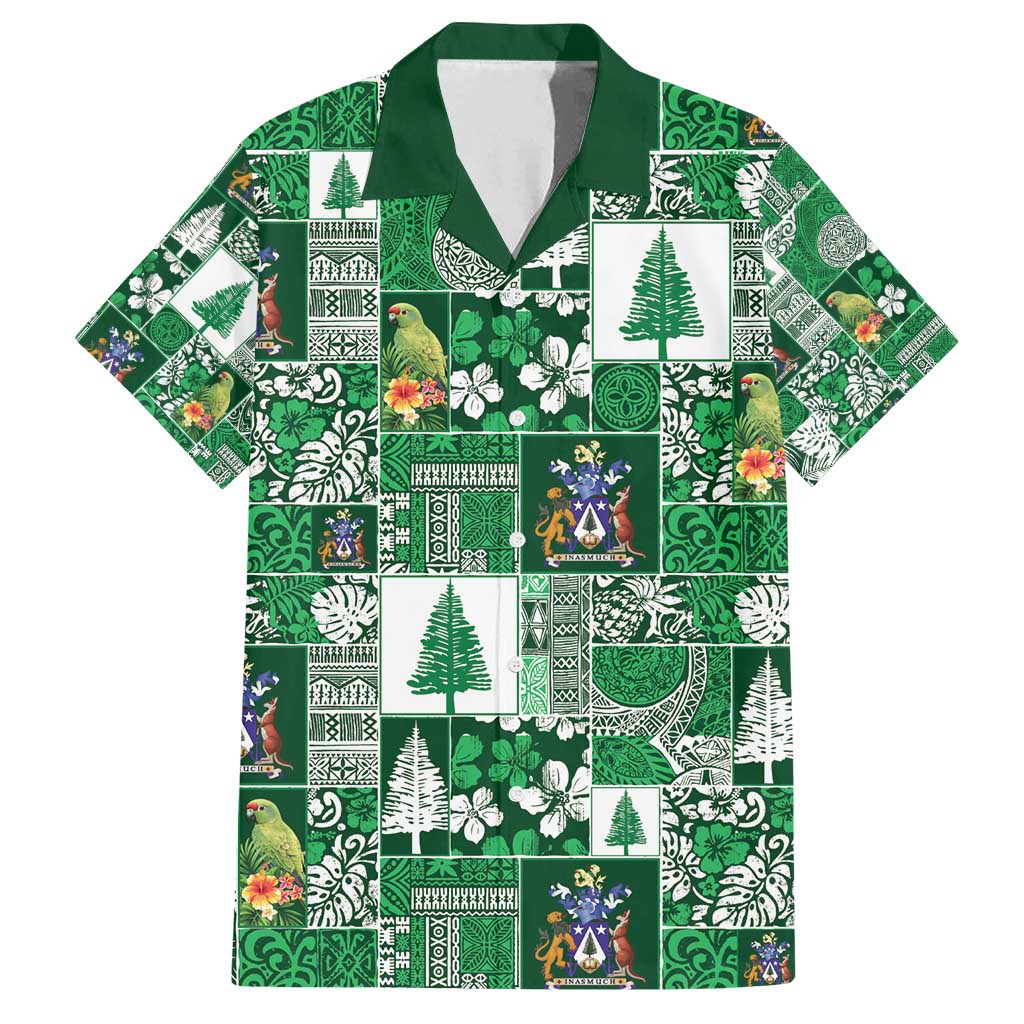 Norfolk Island Meri Krismas Family Matching Off Shoulder Short Dress and Hawaiian Shirt Pacific Patchwork Xmas Vibes - Polynesian Pride