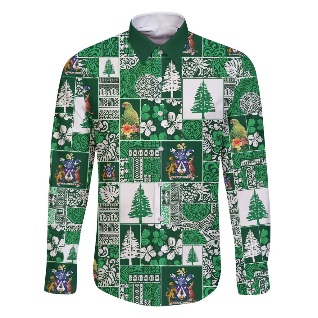 Norfolk Island Meri Krismas Family Matching Off Shoulder Short Dress and Hawaiian Shirt Pacific Patchwork Xmas Vibes - Polynesian Pride