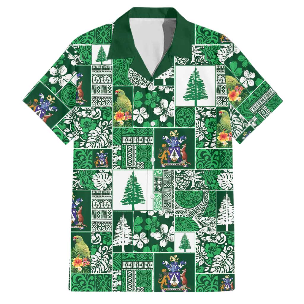 Norfolk Island Meri Krismas Family Matching Puletasi and Hawaiian Shirt Pacific Patchwork Xmas Vibes LT9 Dad's Shirt - Short Sleeve Green - Polynesian Pride