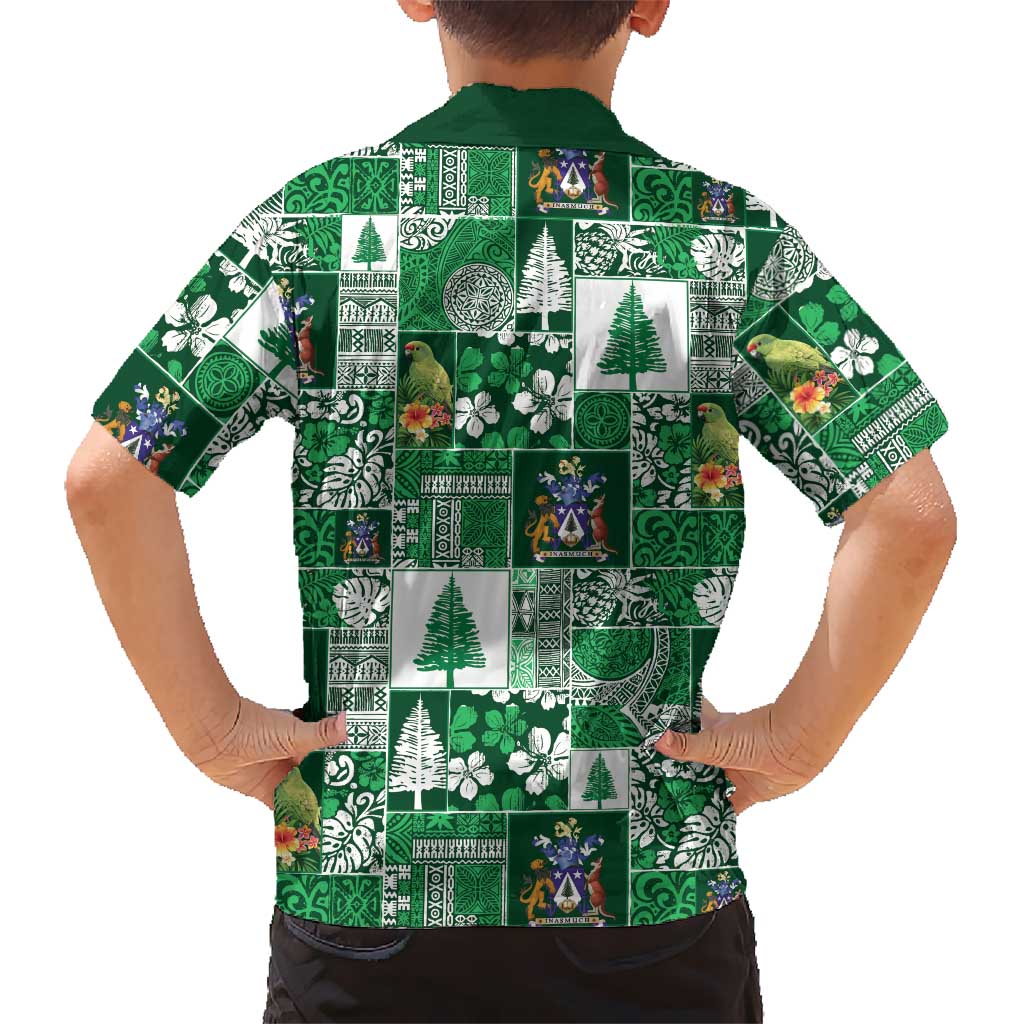 Norfolk Island Meri Krismas Kid Hawaiian Shirt Pacific Patchwork Xmas Vibes - Polynesian Pride