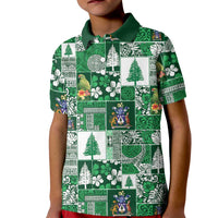 Norfolk Island Meri Krismas Kid Polo Shirt Pacific Patchwork Xmas Vibes LT9 Kid Green - Polynesian Pride