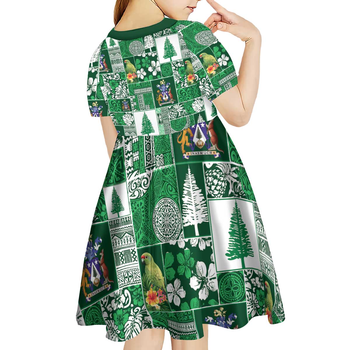 Norfolk Island Meri Krismas Kid Short Sleeve Dress Pacific Patchwork Xmas Vibes LT9 - Polynesian Pride