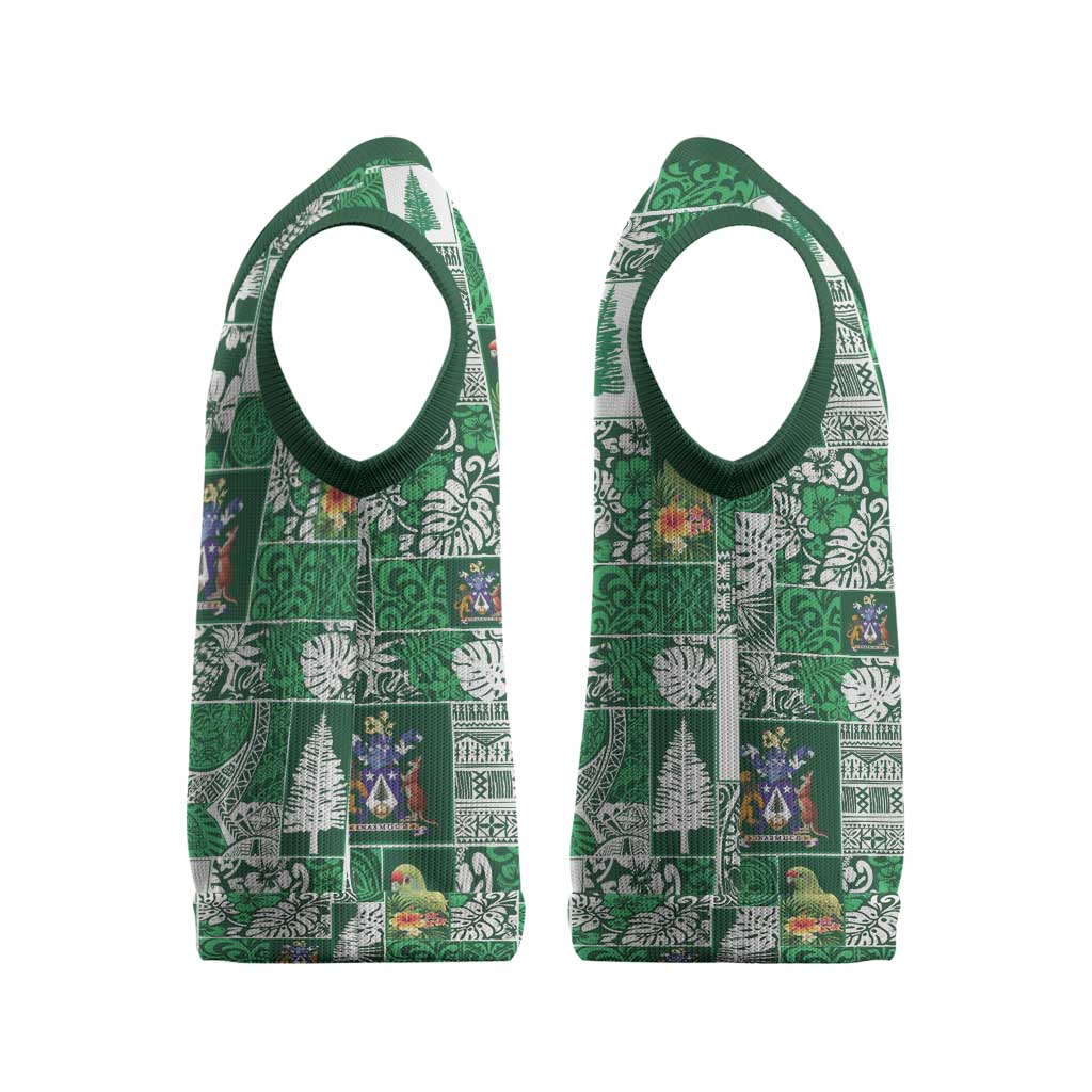 Norfolk Island Meri Krismas Christmas Knitted V-Neck Vest Pacific Patchwork Xmas Vibes - Polynesian Pride