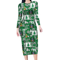 Norfolk Island Meri Krismas Long Sleeve Bodycon Dress Pacific Patchwork Xmas Vibes - Polynesian Pride