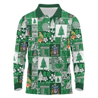 Norfolk Island Meri Krismas Long Sleeve Polo Shirt Pacific Patchwork Xmas Vibes LT9 Green - Polynesian Pride