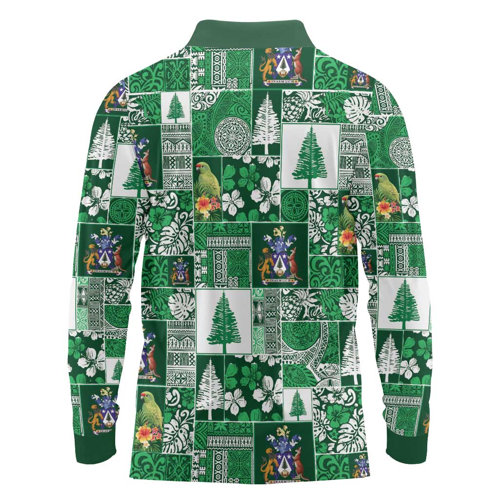 Norfolk Island Meri Krismas Long Sleeve Polo Shirt Pacific Patchwork Xmas Vibes LT9 - Polynesian Pride