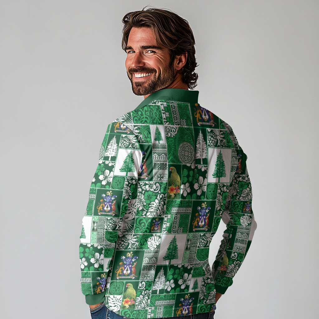 Norfolk Island Meri Krismas Long Sleeve Polo Shirt Pacific Patchwork Xmas Vibes LT9 - Polynesian Pride