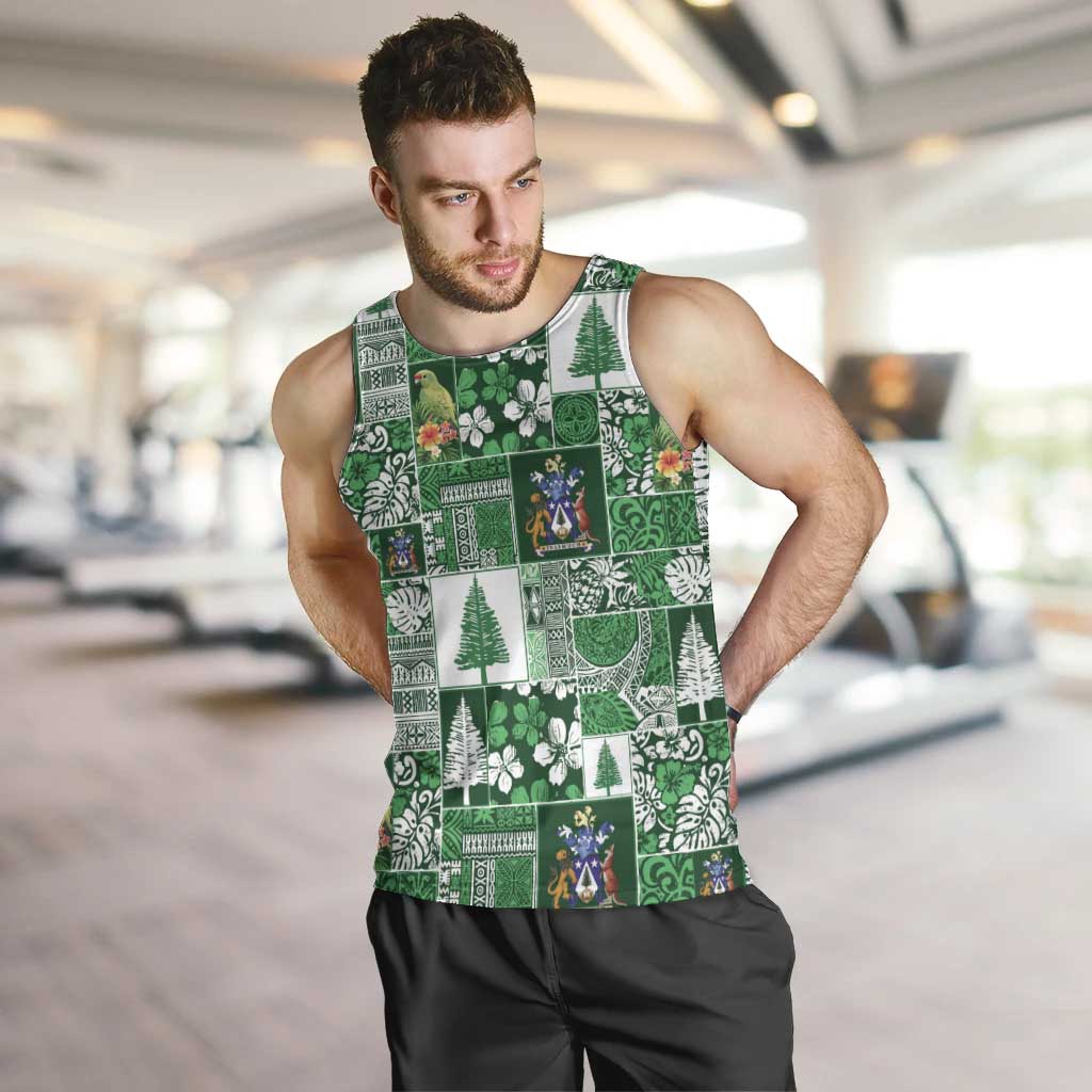 Norfolk Island Meri Krismas Men Tank Top Pacific Patchwork Xmas Vibes LT9 Green - Polynesian Pride