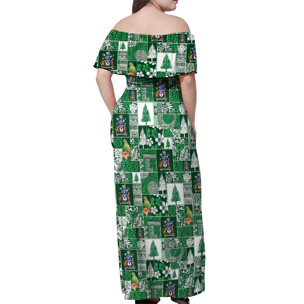 Norfolk Island Meri Krismas Off Shoulder Maxi Dress Pacific Patchwork Xmas Vibes LT9 - Polynesian Pride