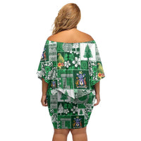 Norfolk Island Meri Krismas Off Shoulder Short Dress Pacific Patchwork Xmas Vibes LT9 - Polynesian Pride