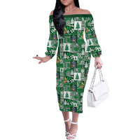 Norfolk Island Meri Krismas Off The Shoulder Long Sleeve Dress Pacific Patchwork Xmas Vibes - Polynesian Pride