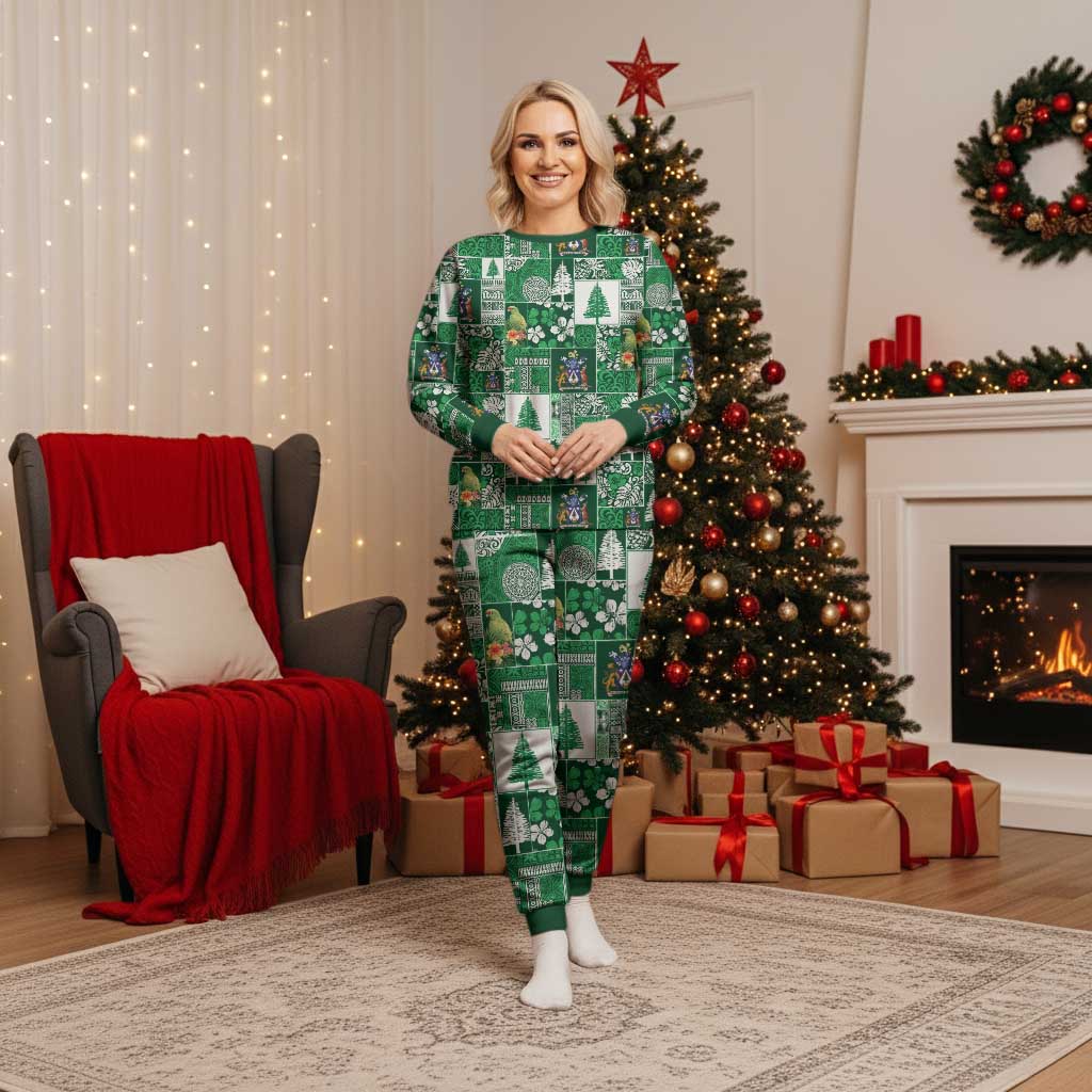 Norfolk Island Meri Krismas Christmas Pajama Set Pacific Patchwork Xmas Vibes - Polynesian Pride