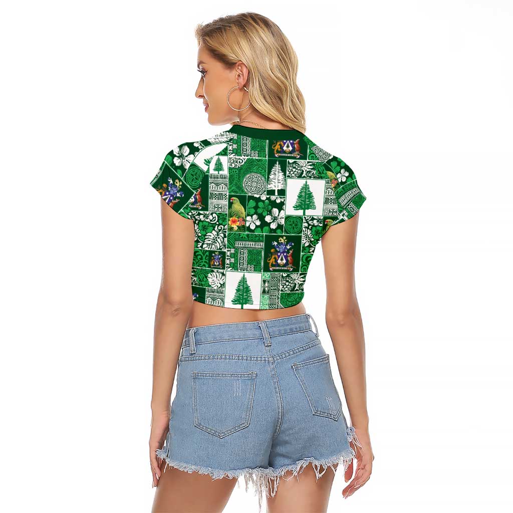 Norfolk Island Meri Krismas Raglan Cropped T Shirt Pacific Patchwork Xmas Vibes LT9 - Polynesian Pride