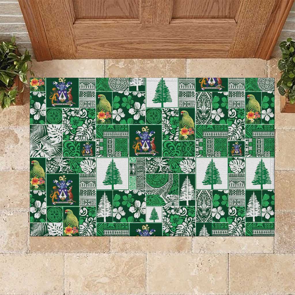 Norfolk Island Meri Krismas Rubber Doormat Pacific Patchwork Xmas Vibes LT9 Green - Polynesian Pride