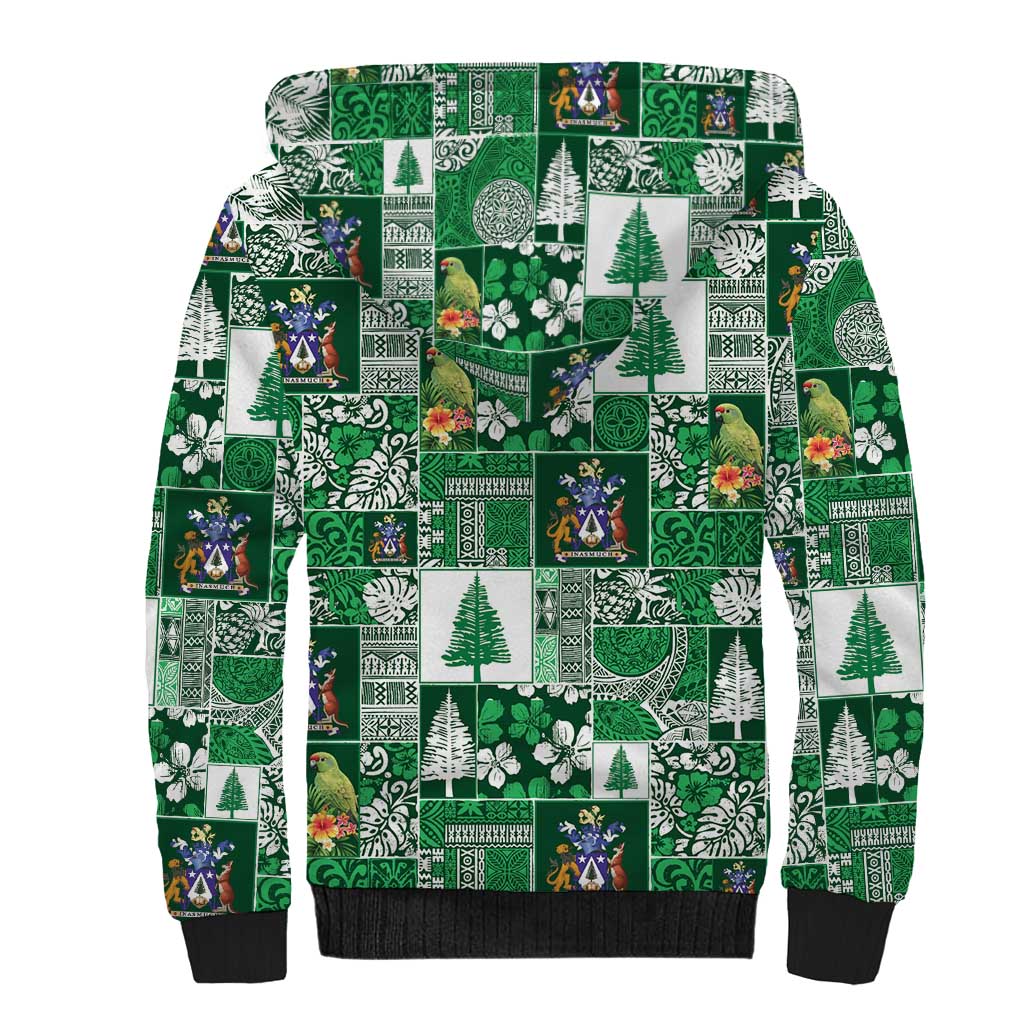 Norfolk Island Meri Krismas Sherpa Hoodie Pacific Patchwork Xmas Vibes - Polynesian Pride