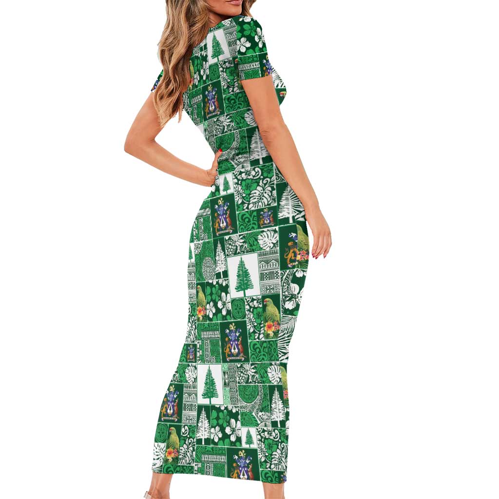 Norfolk Island Meri Krismas Short Sleeve Bodycon Dress Pacific Patchwork Xmas Vibes LT9 - Polynesian Pride
