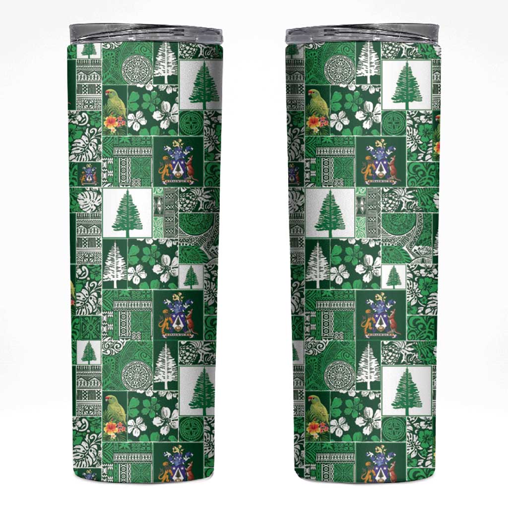 Norfolk Island Meri Krismas Skinny Tumbler Pacific Patchwork Xmas Vibes LT9 Green - Polynesian Pride