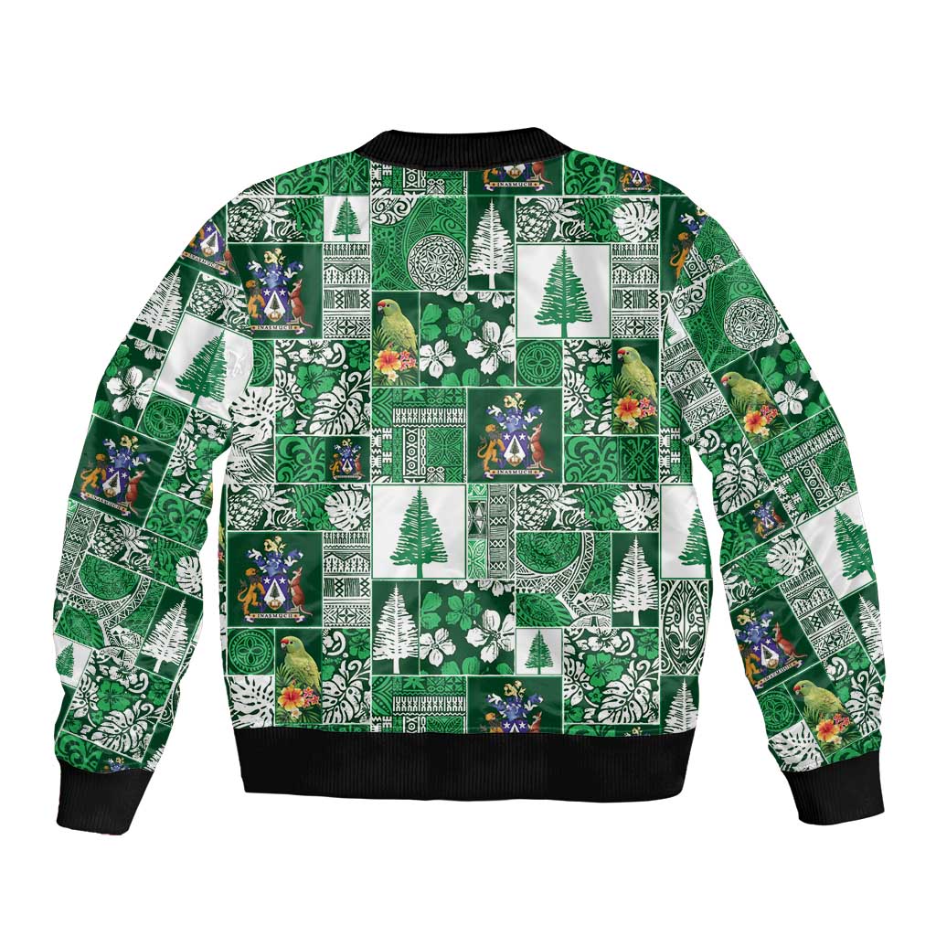 Norfolk Island Meri Krismas Sleeve Zip Bomber Jacket Pacific Patchwork Xmas Vibes LT9 - Polynesian Pride
