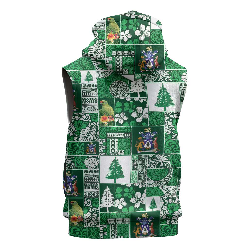 Norfolk Island Meri Krismas Sleeveless Zip Hoodie Pacific Patchwork Xmas Vibes - Polynesian Pride
