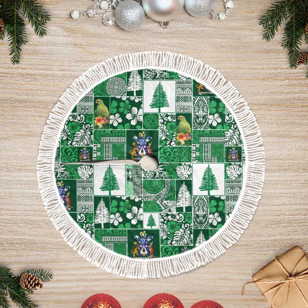 Norfolk Island Meri Krismas Tree Skirt Pacific Patchwork Xmas Vibes LT9 Fringed Green - Polynesian Pride