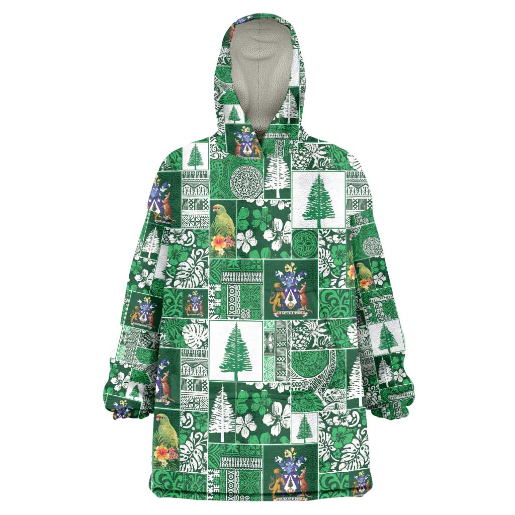 Norfolk Island Meri Krismas Wearable Blanket Hoodie Pacific Patchwork Xmas Vibes LT9 One Size Green - Polynesian Pride