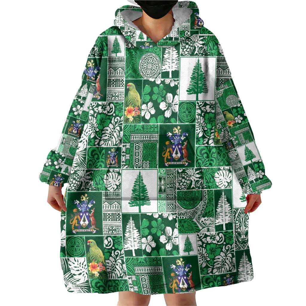Norfolk Island Meri Krismas Wearable Blanket Hoodie Pacific Patchwork Xmas Vibes LT9 - Polynesian Pride