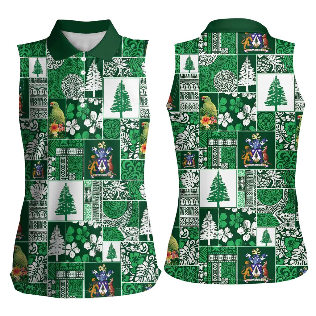 Norfolk Island Meri Krismas Women Sleeveless Polo Shirt Pacific Patchwork Xmas Vibes LT9 - Polynesian Pride