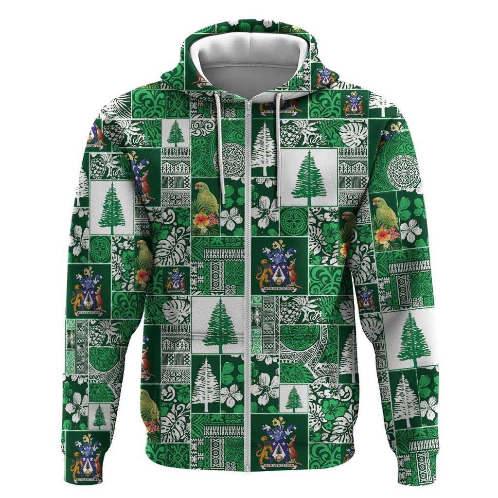 Norfolk Island Meri Krismas Zip Hoodie Pacific Patchwork Xmas Vibes LT9 Zip Hoodie Green - Polynesian Pride