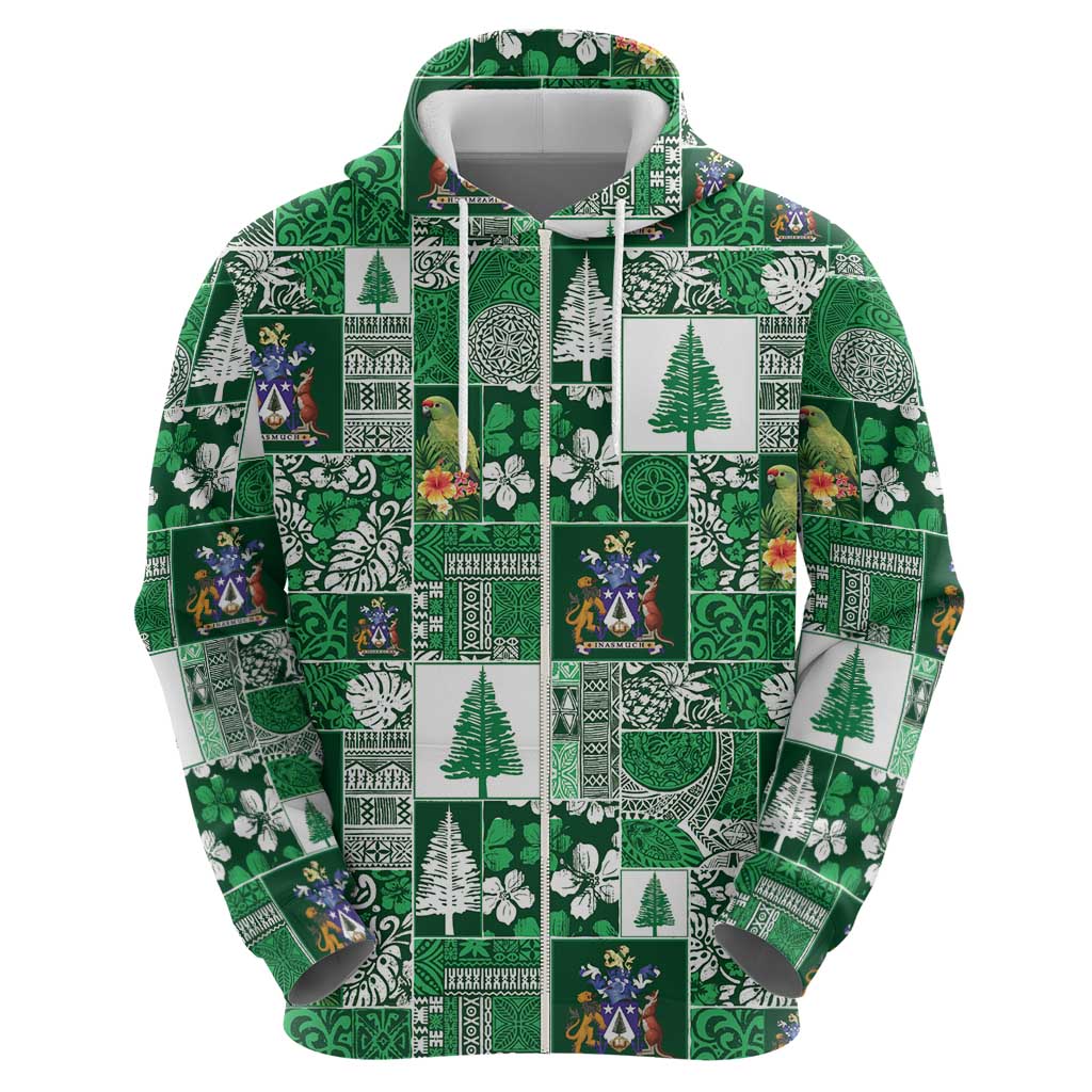 Norfolk Island Meri Krismas Zip Hoodie Pacific Patchwork Xmas Vibes LT9 - Polynesian Pride