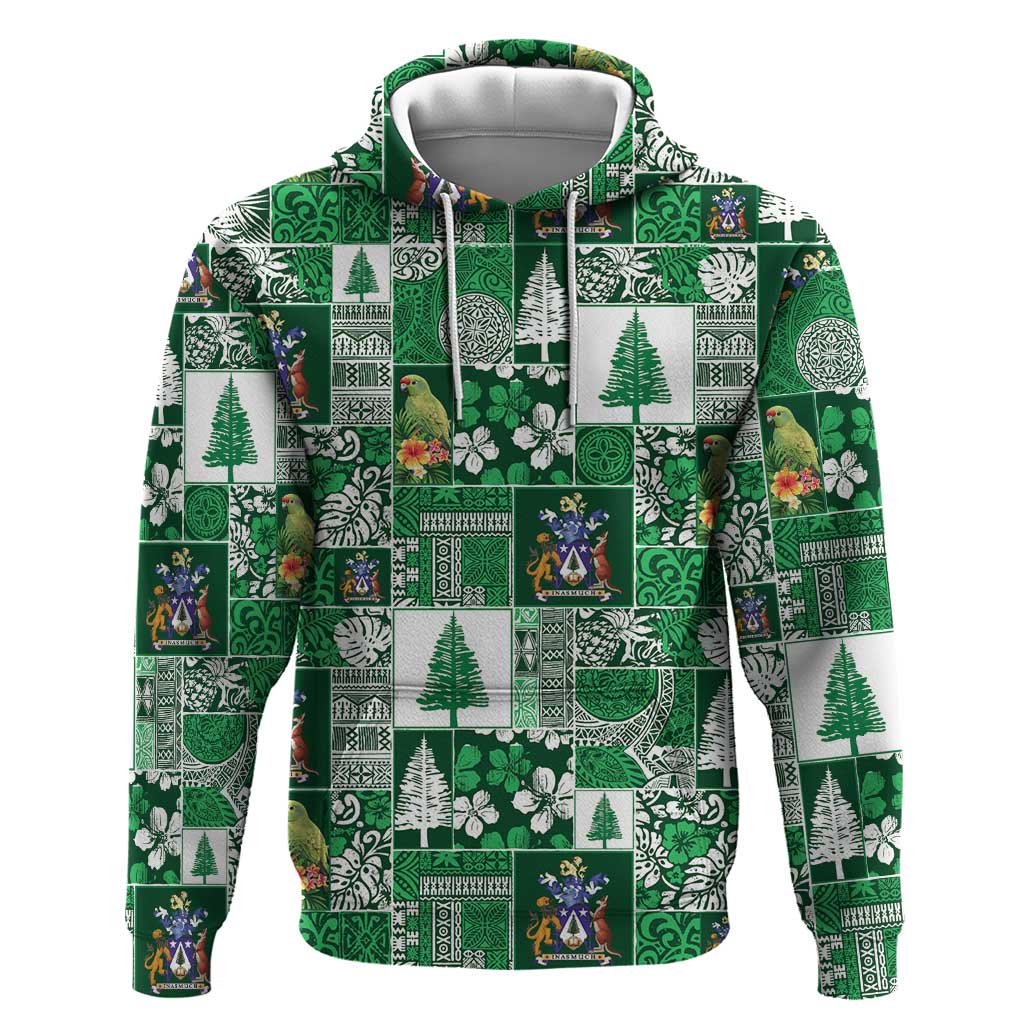 Norfolk Island Meri Krismas Zip Hoodie Pacific Patchwork Xmas Vibes LT9 Pullover Hoodie Green - Polynesian Pride