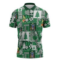 Norfolk Island Meri Krismas Zipper Polo Shirt Pacific Patchwork Xmas Vibes - Polynesian Pride