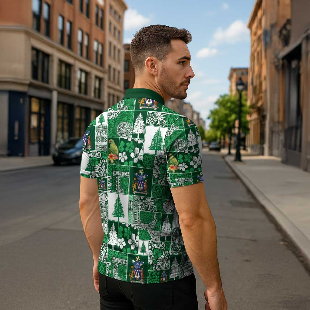 Norfolk Island Meri Krismas Zipper Polo Shirt Pacific Patchwork Xmas Vibes - Polynesian Pride