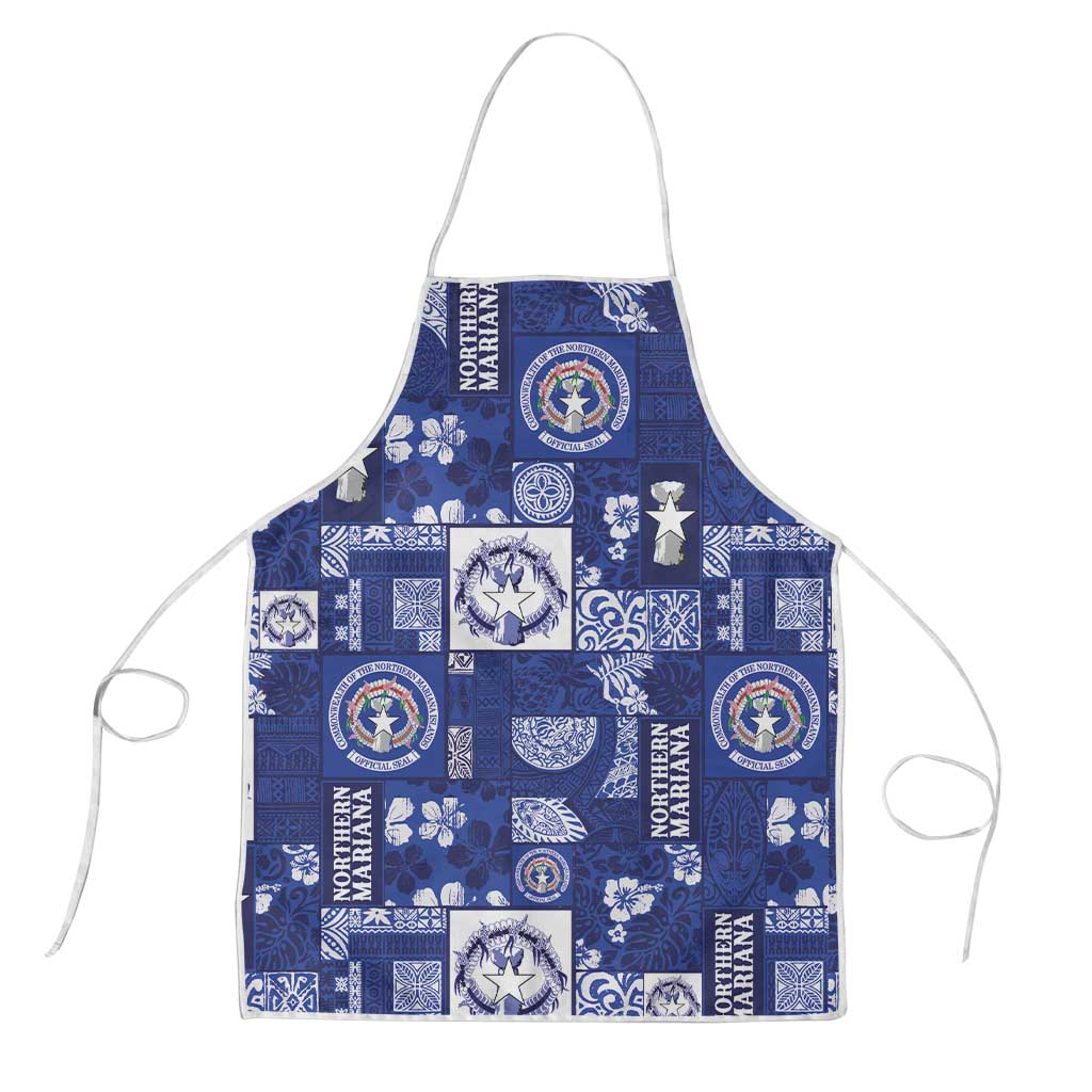 Northern Mariana Islands Magof Nochebuena Apron Pacific Patchwork Xmas Vibes LT9 Blue - Polynesian Pride