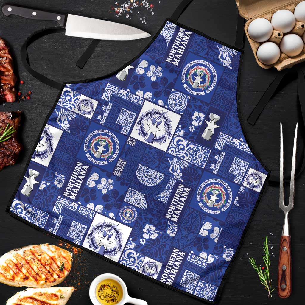 Northern Mariana Islands Magof Nochebuena Apron Pacific Patchwork Xmas Vibes LT9 Blue - Polynesian Pride