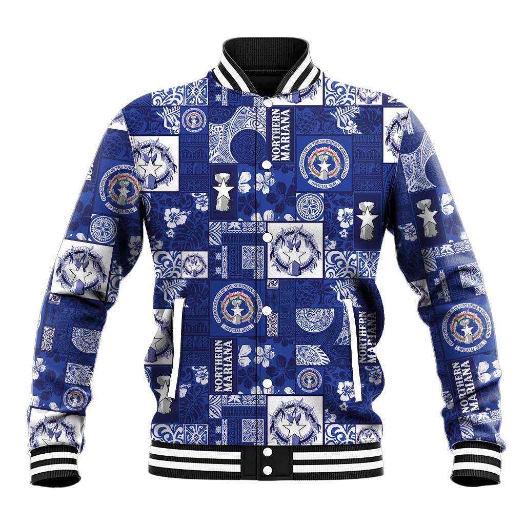 Northern Mariana Islands Magof Nochebuena Baseball Jacket Pacific Patchwork Xmas Vibes LT9 Unisex Blue - Polynesian Pride