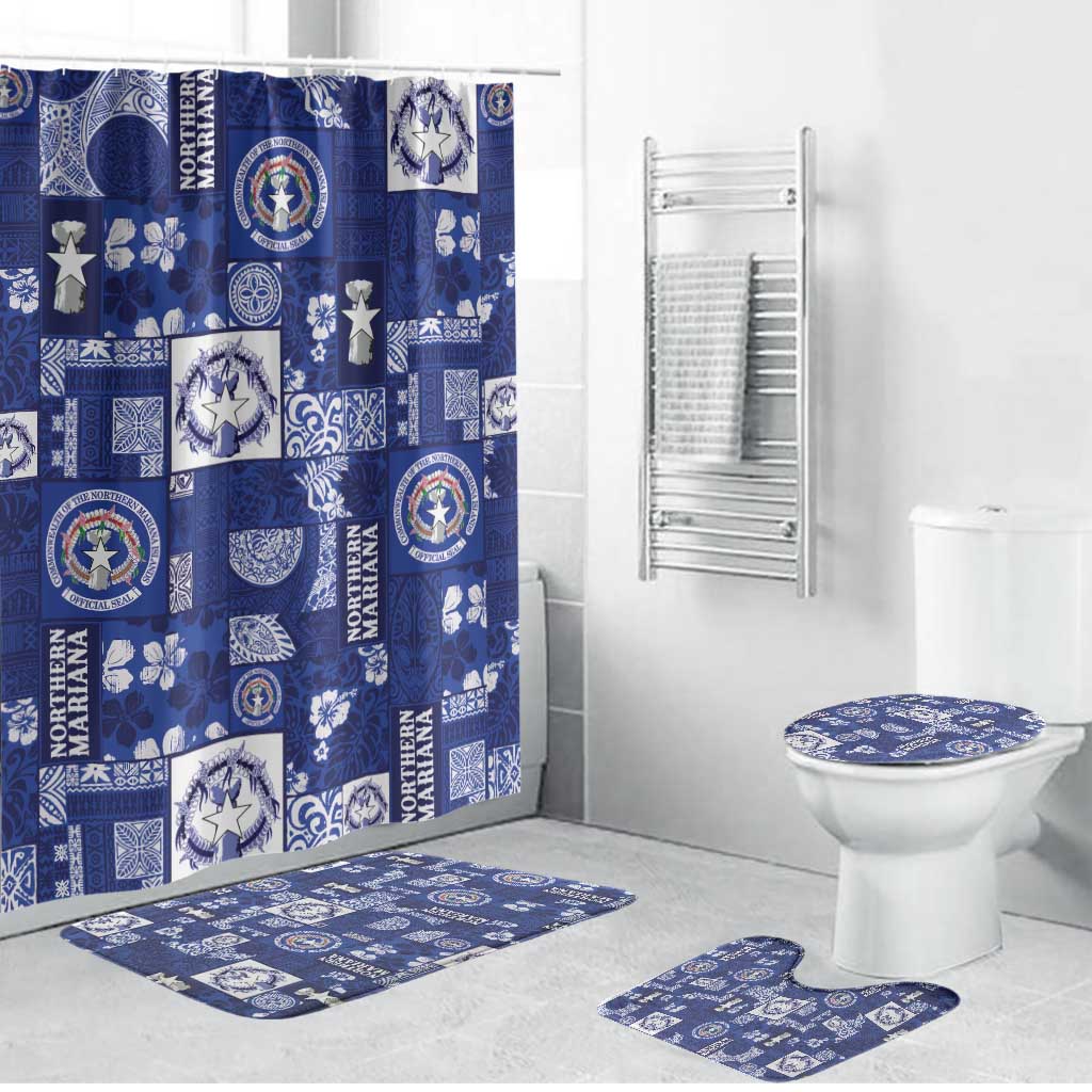 Northern Mariana Islands Magof Nochebuena Bathroom Set Pacific Patchwork Xmas Vibes LT9 Bathroom Set (4 pcs) Blue - Polynesian Pride