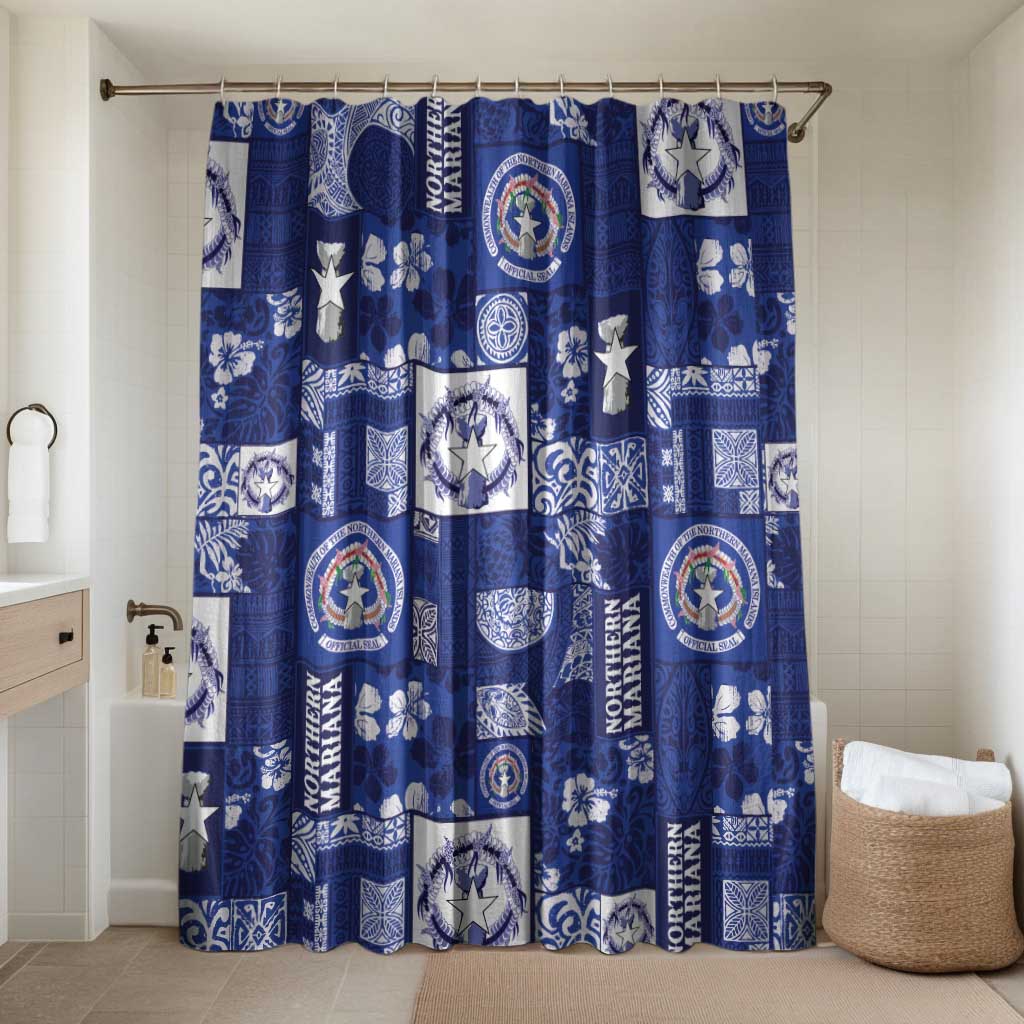 Northern Mariana Islands Magof Nochebuena Bathroom Set Pacific Patchwork Xmas Vibes LT9 Shower Curtain Only Blue - Polynesian Pride
