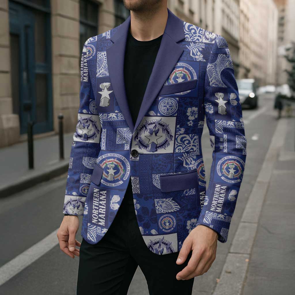 Northern Mariana Islands Magof Nochebuena Blazer Pacific Patchwork Xmas Vibes - Polynesian Pride