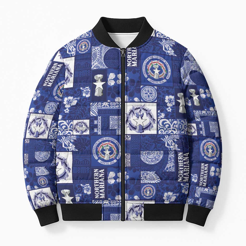 Northern Mariana Islands Magof Nochebuena Bomber Puffer Jacket Pacific Patchwork Xmas Vibes - Polynesian Pride