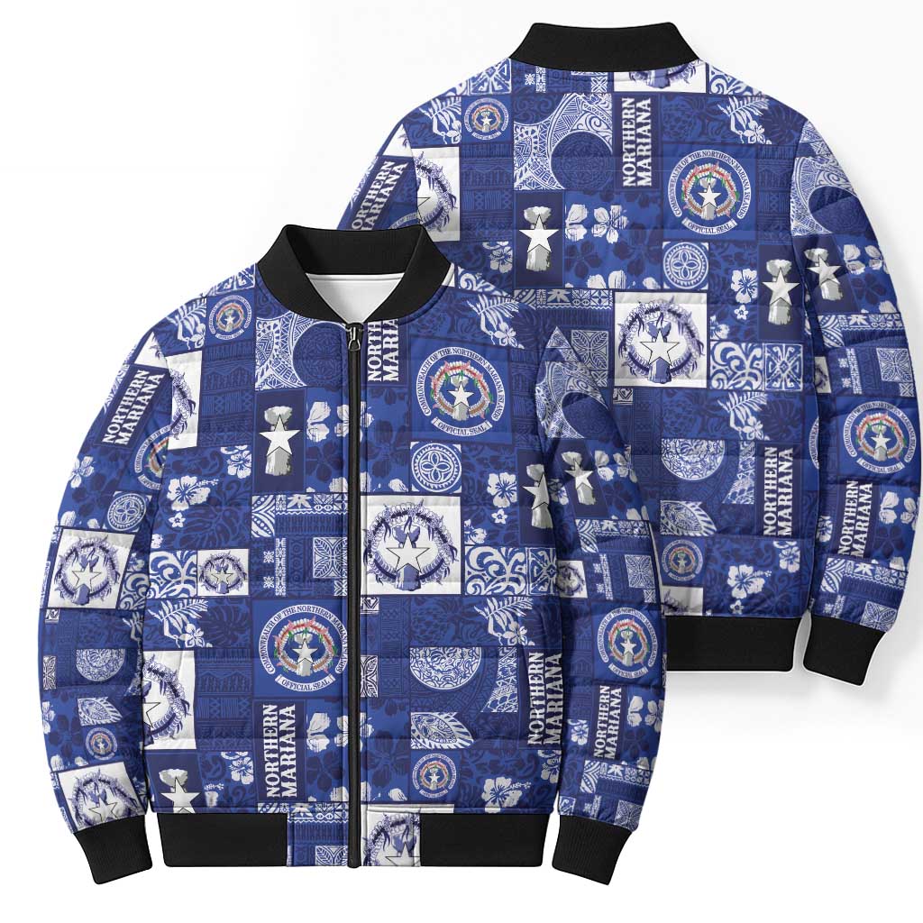 Northern Mariana Islands Magof Nochebuena Bomber Puffer Jacket Pacific Patchwork Xmas Vibes LT9 - Polynesian Pride