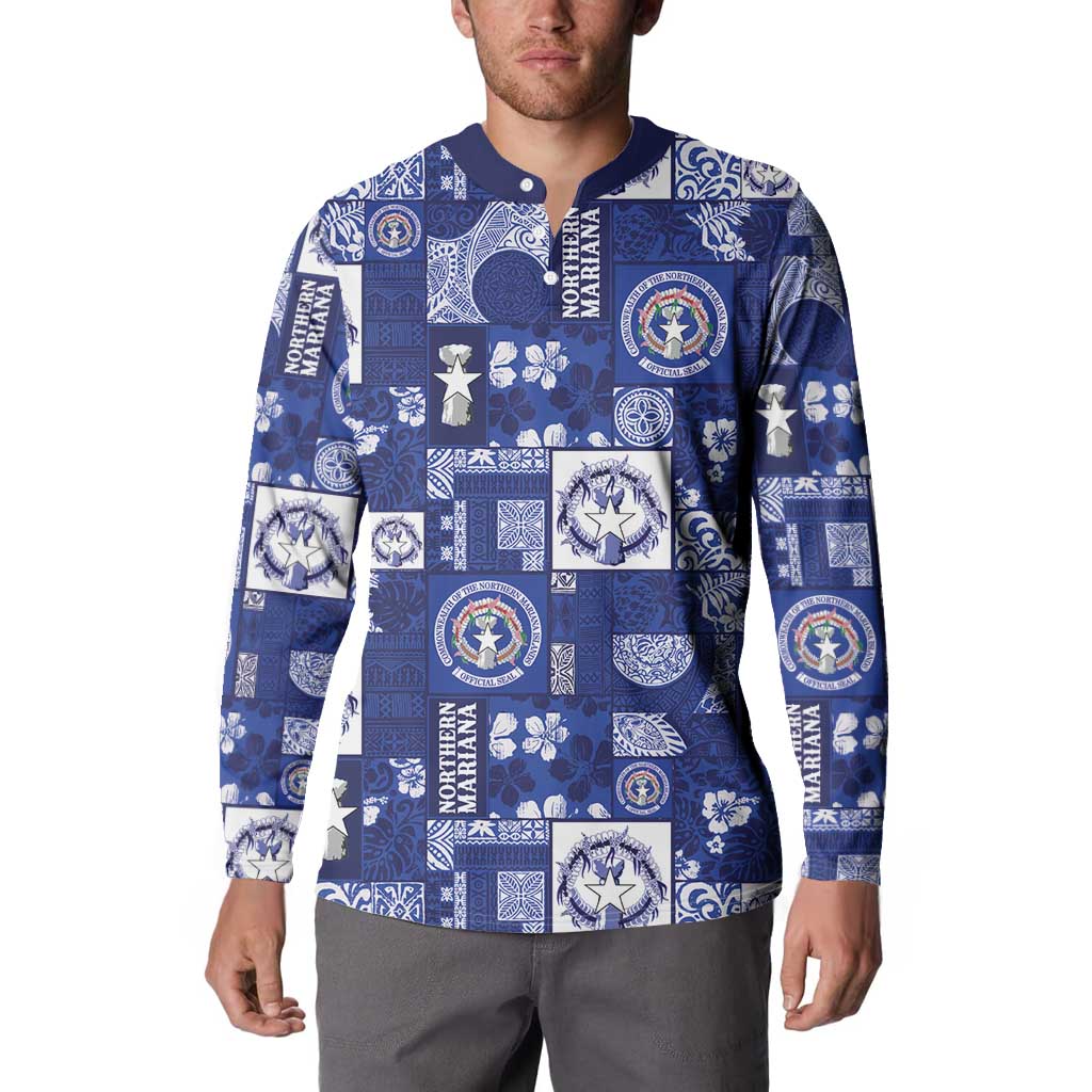 Northern Mariana Islands Magof Nochebuena Button Sweatshirt Pacific Patchwork Xmas Vibes LT9 - Polynesian Pride