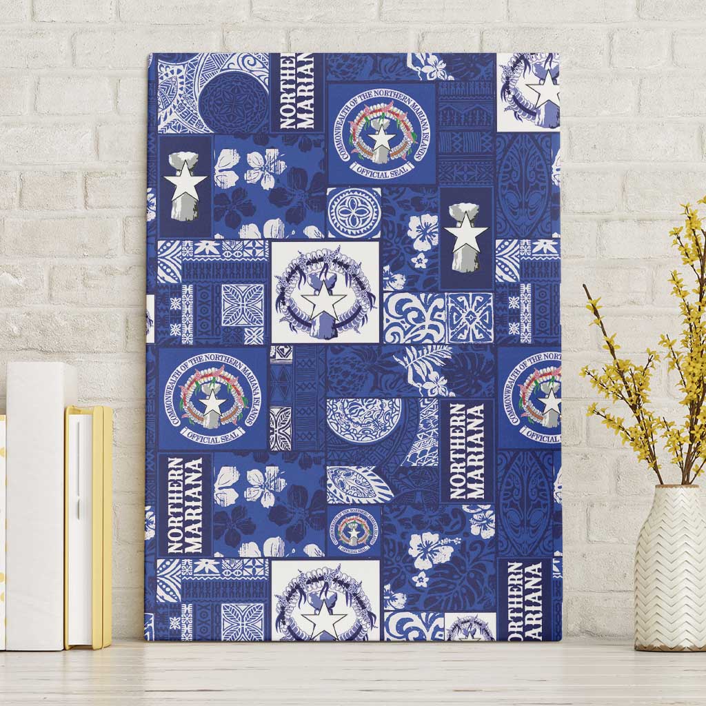 Northern Mariana Islands Magof Nochebuena Canvas Wall Art Pacific Patchwork Xmas Vibes LT9 Without Frame Blue - Polynesian Pride